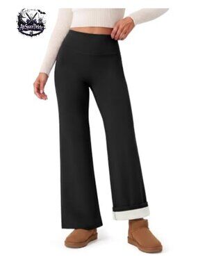 Fleece Lined Wide Leg Leggings Women High Waist Thermal Winter Pants